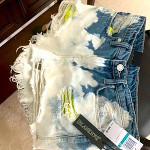 Blank NYC Essex acid wash destroyed denim shorts